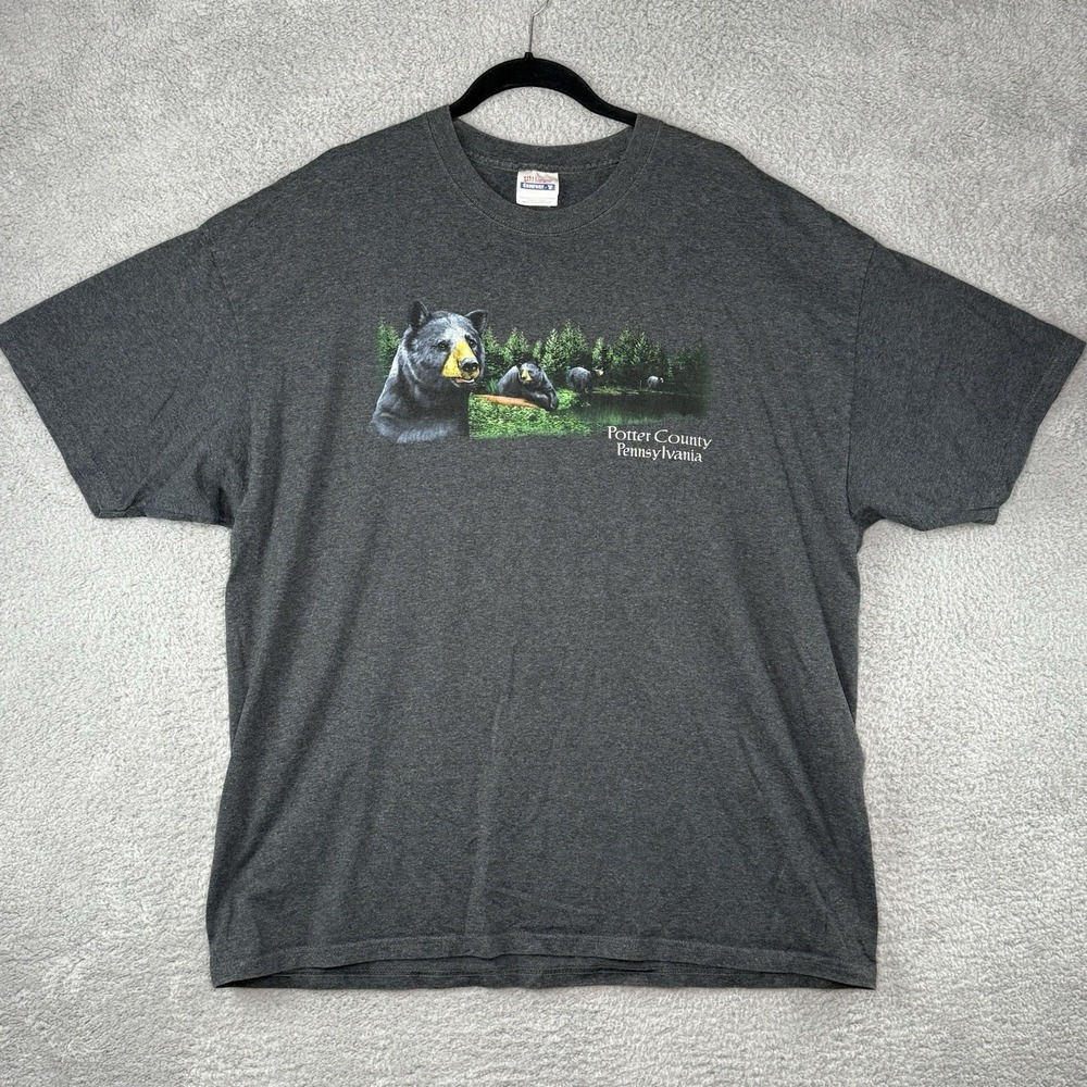 Vtg Black Bear Nature Graphic Shirt 2XL XXL 90s Potter County PA Hanes Comfort
